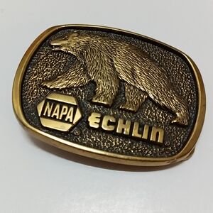 Vintage Napa Echlin Grizzly Bear Trucker Brass Belt Buckle